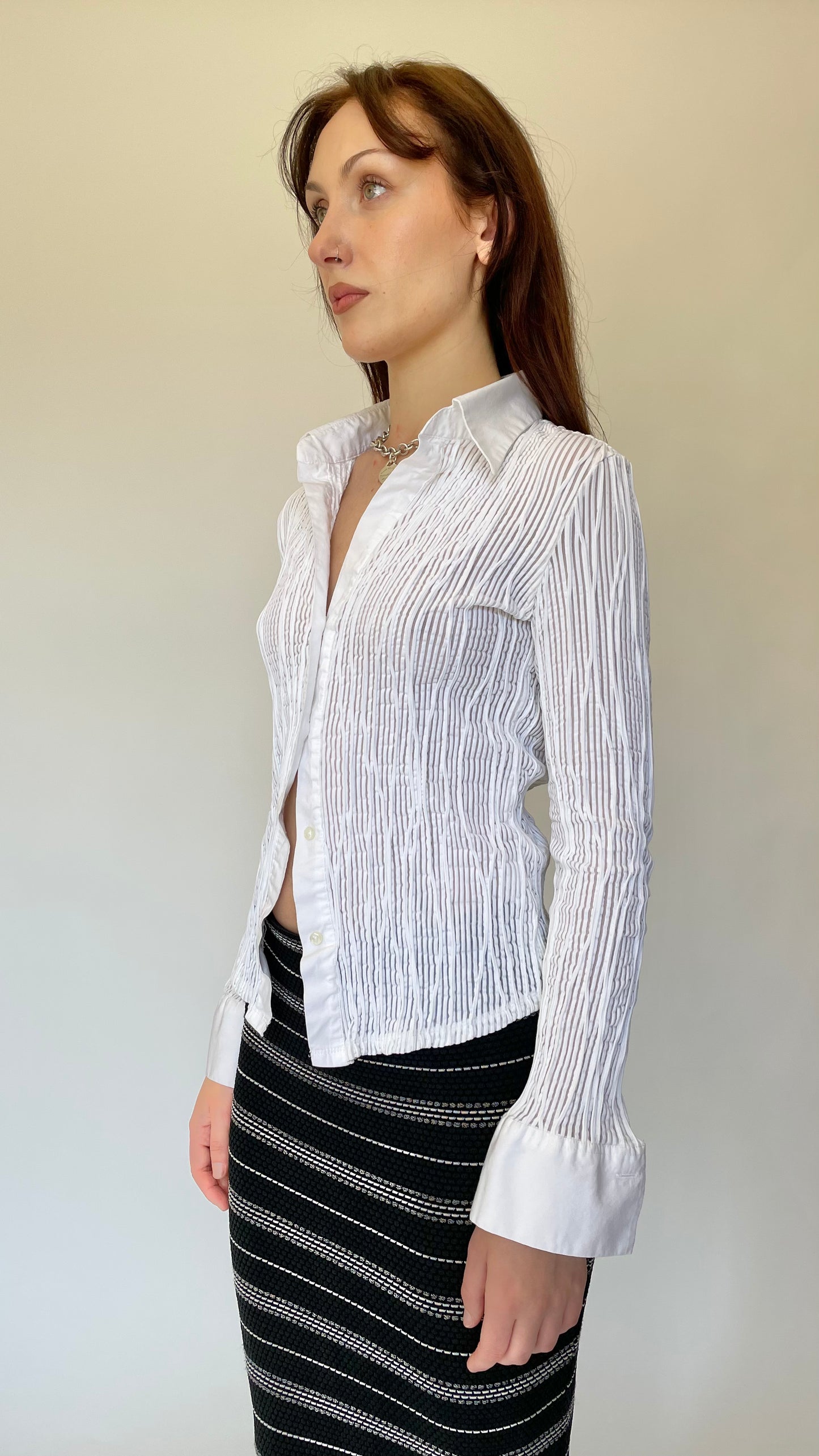 Textured sheer white button up (size M/L)